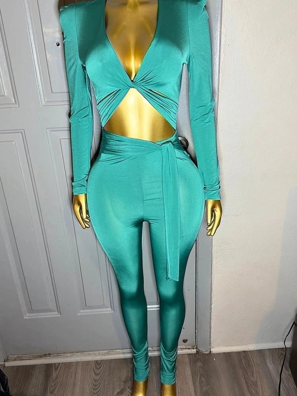Fashion Nova Green Cutout Jumpsuit Size Small Like New